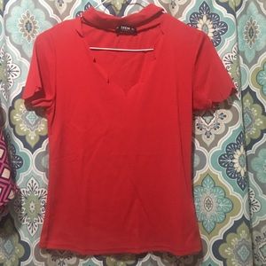 SHEIN Red Scalloped Blouse